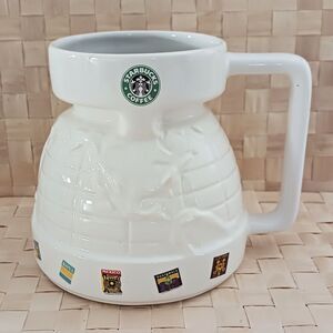Starbucks Map Around the World Globe White Ceramic Chubby Travel Mug w Lid 16oz